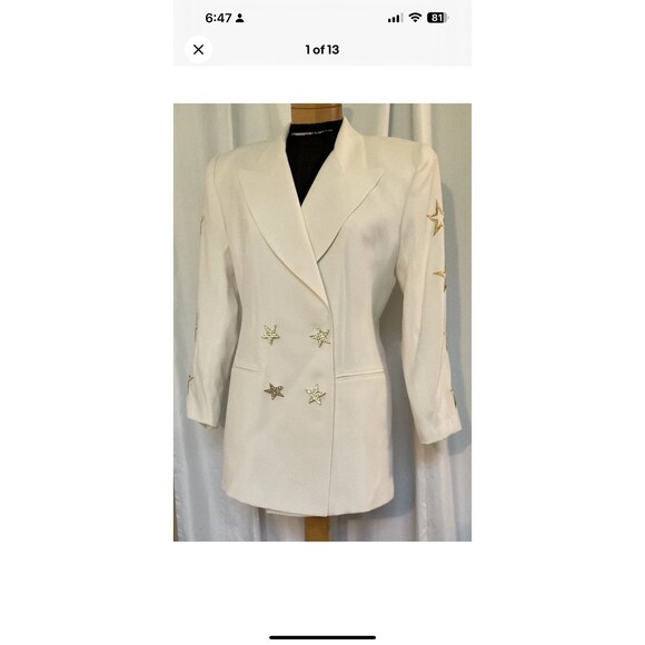 Solini White Double Breasted Star Blazer Womans Size 8 Vintage Y2K Rhinestones - Picture 1 of 12